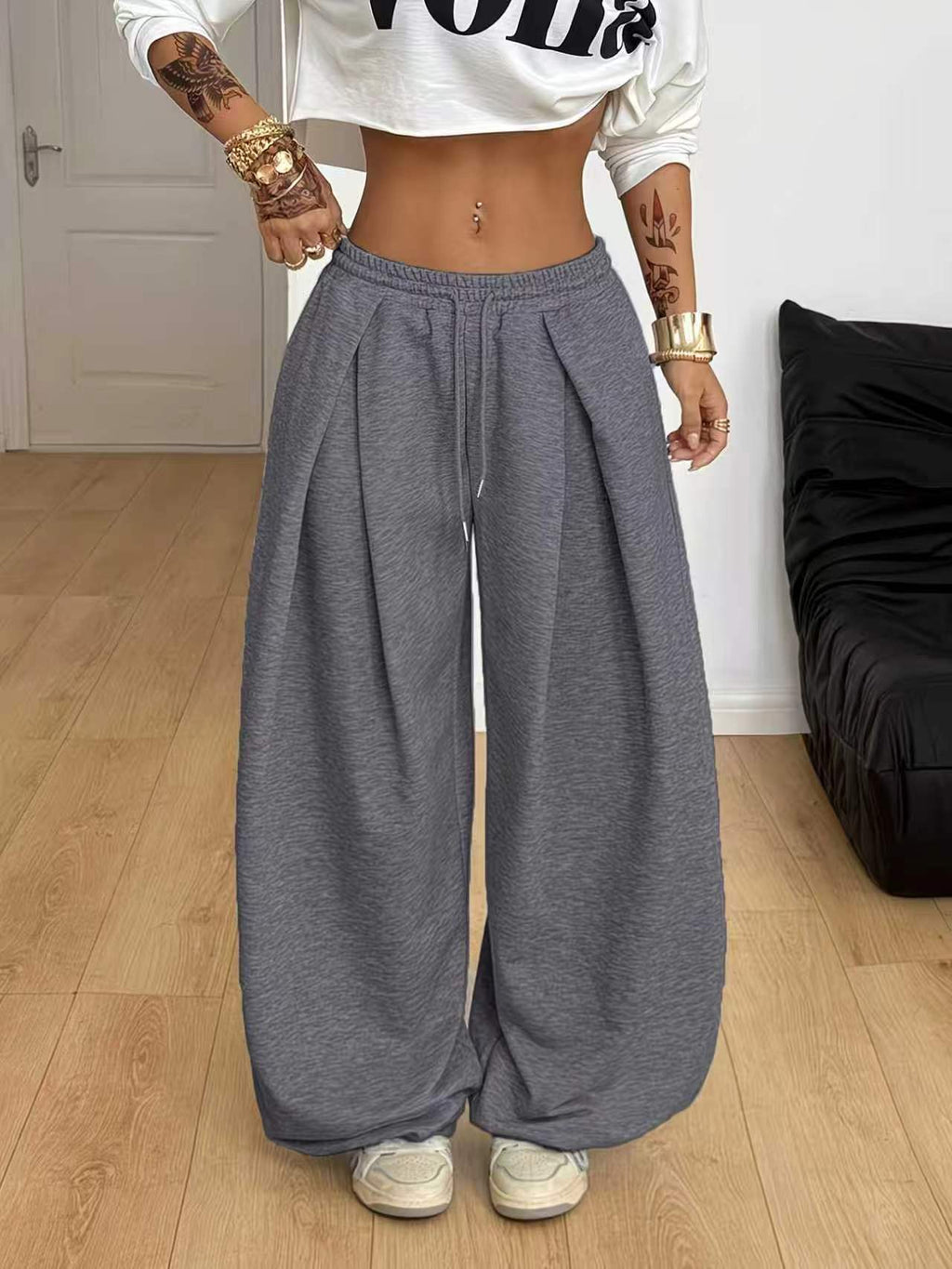 Pantalones de chándal anchos de pierna recta de cintura alta Mono