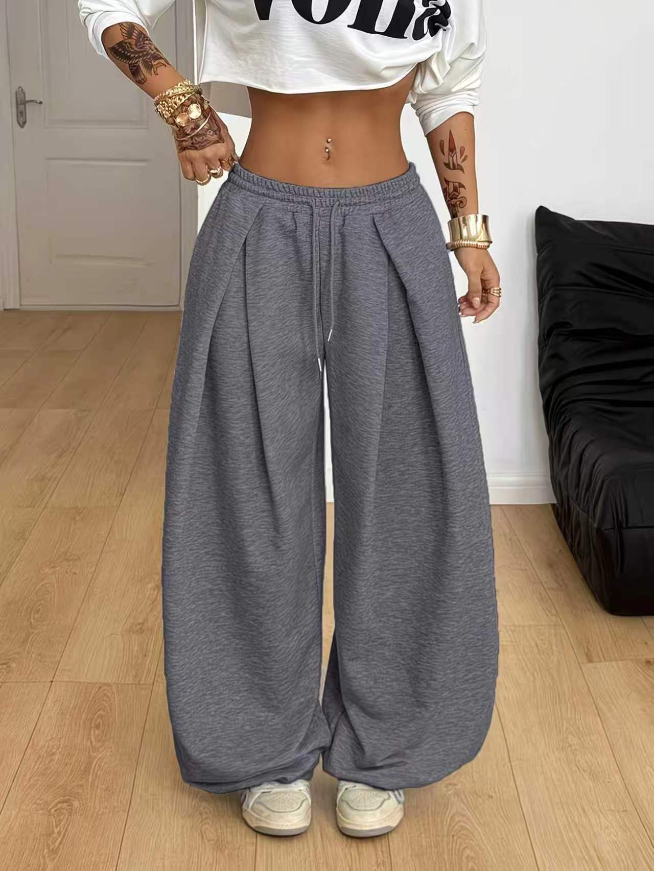 Pantalones de chándal anchos de pierna recta de cintura alta Mono